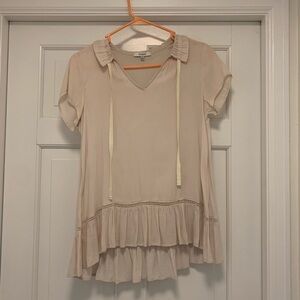 Nordstrom Ro & De Tie Neck Ruffle Hem Top. Size XS. Cream.